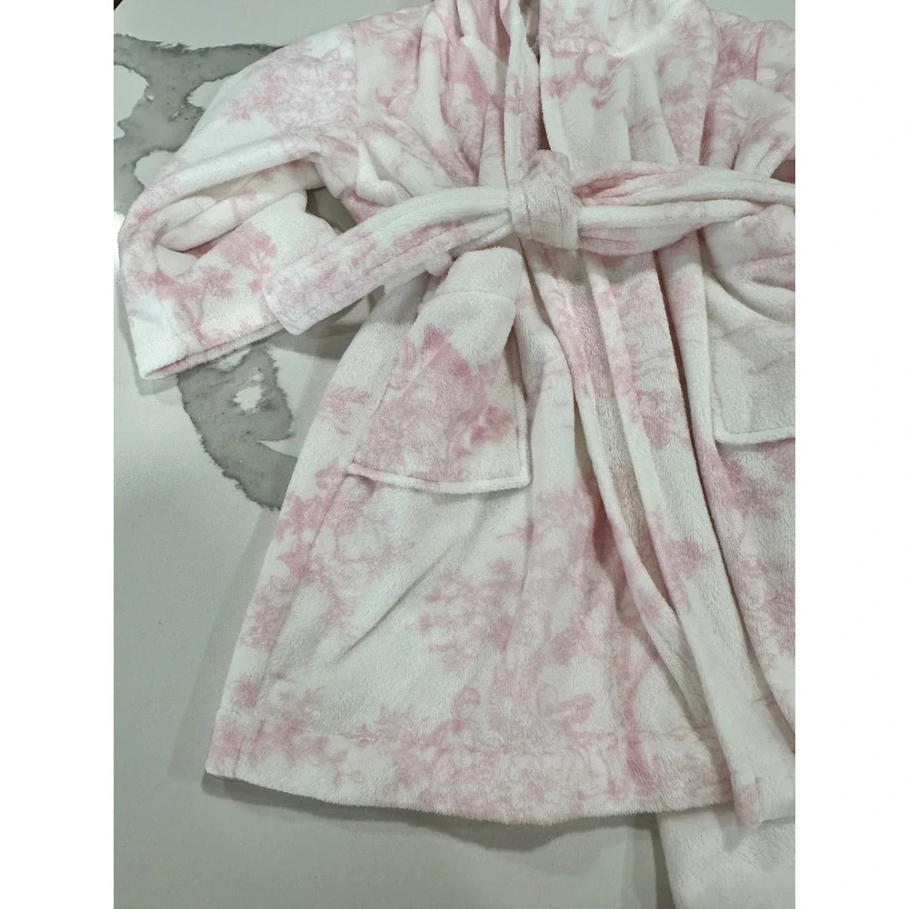 Baby Thro Pink White Toile Tree Plush‎ Hooded Robe and Blanket Set infant